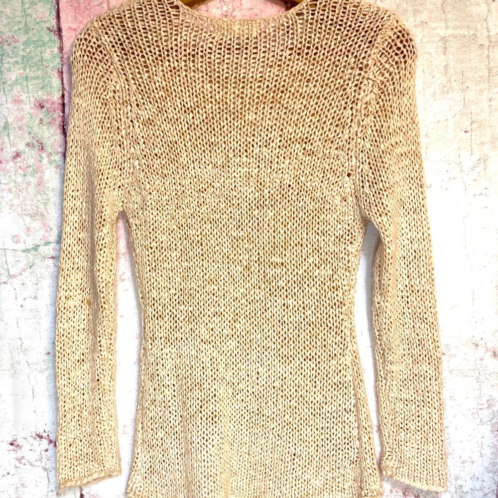 Sans Souci Peach Open Knit High Low Crew Neck Sweater ITW-049 Womens Small - Picture 4 of 5